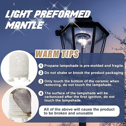 12 Pcs Gas Lamp Mantles Preformed Gaslight Pre Formed Gas Light Mantel for Outdoor Indoor Lantern Mantles, White