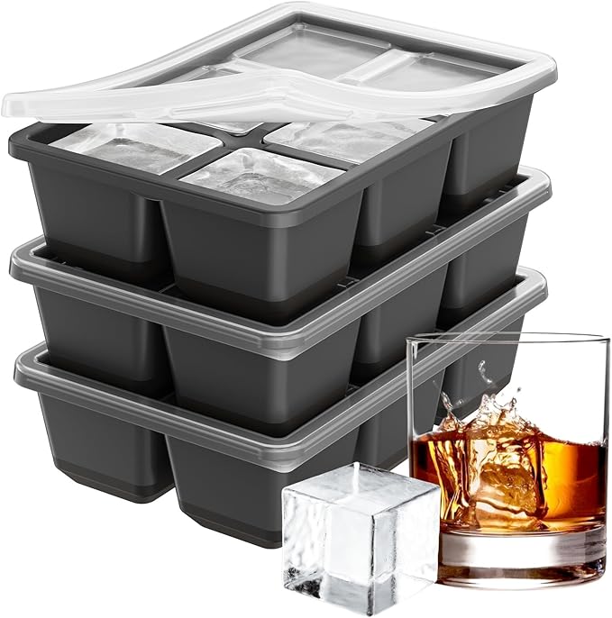 Optish Large Ice Cube Molds, 3 Pack Whiskey Square Ice Molds, 1.8 Inch Big Ice