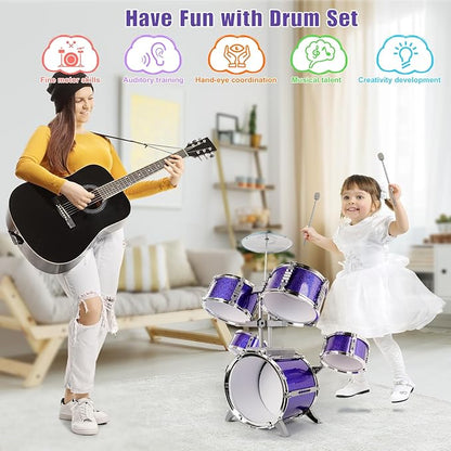 M SANMERSEN Kids Toys Jazz Drum Set - Upgraded Rock Drum Kit with Stool Musical Instruments Educational Birthday Christmas Toys Gifts for Toddlers Child Boys Girls Aged 3 4 5 6 7 8 Year Old