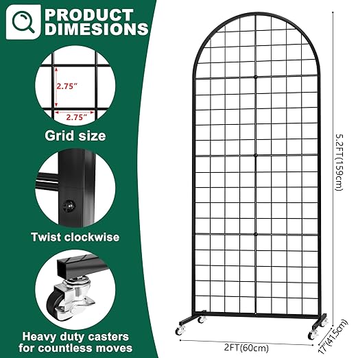 Asee'm Grid Wall Panels Display Stand 2' x 5.2' FT Black Movable Wire Grid Wall