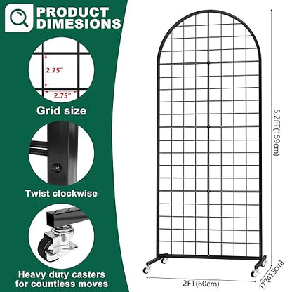 Asee'm Grid Wall Panels Display Stand 2' x 5.2' FT Black Movable Wire Grid Wall