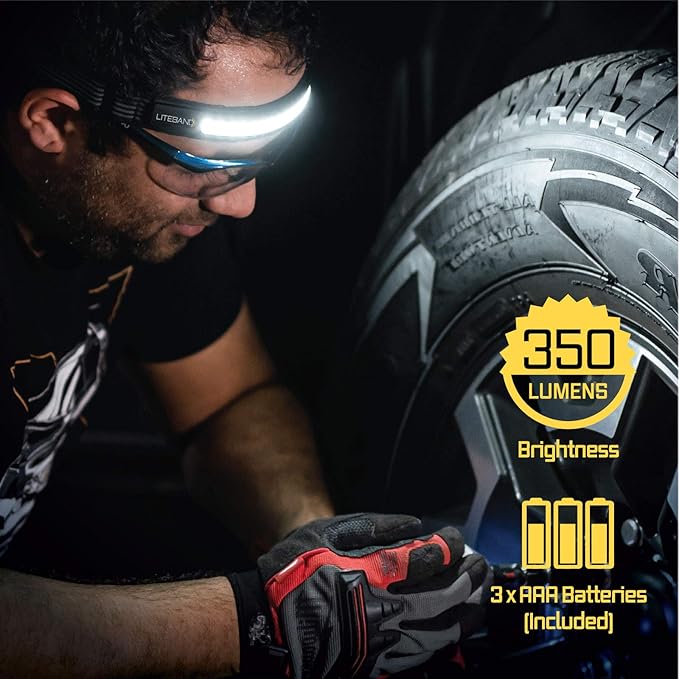 OPTIMAL VENTURES LED Headlamp Liteband Super Lightweight ACTIV 350 Lumen Bright Head Lamp, AAA Battery Powered Headlamps, Camping, Running, Hard Hat Light, Best Rated for Forehead Flashlight, Carbon