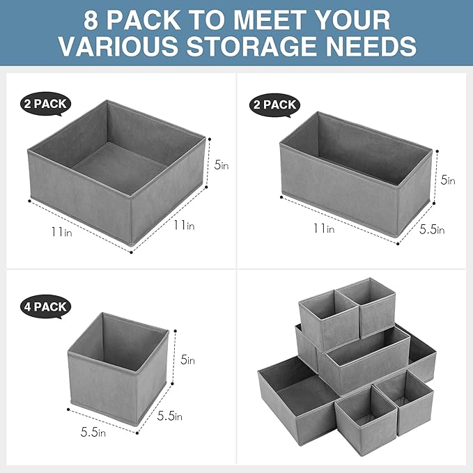 Criusia Drawer Organizer Clothes, 8 Pack Underwear Organizer, Foldable Closet