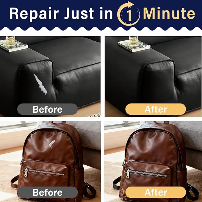Zenyao Leather Repair Patch Tape - Self Adhesive Leather Repair Kit for Car Seat Furniture, Heavy Duty Vinyl Repair Patch for Couch Sofa, Waterproof Fix for Tears, 16x60 Inch Roll, Dark Grey