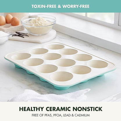 GreenPan Bakewell 12-Cup Muffin Pan, Healthy Ceramic Nonstick Bakeware