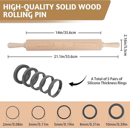 Long Adjustable Wood Rolling Pin: 21.1 Inch Rolling Pin