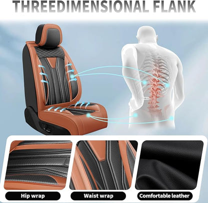 Fit Compass Car Seat Covers for Jeep Compass 2007-2025 2026 -Full Set Premium Leather, Waterproof & Breathable，All-Weather Seat Cushion Protecto & Airbag Compatible, 5 Seats Brown & Black