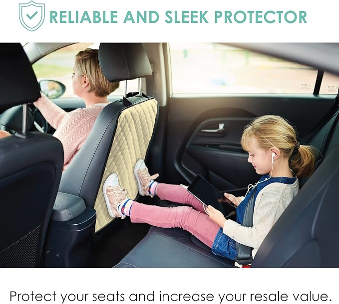 FH Group Faux Leather Auto Seat Back Kick Protectors, Heavy Duty Car Kick Mat for Kids –2-Pack Diamond Stitched Back Seat Protector, Waterproof Protection, Easy to Clean