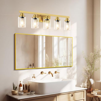 DIKAIDA 5 Light Gold Bathroom Vanity Light, Bathroom Light Fixtures