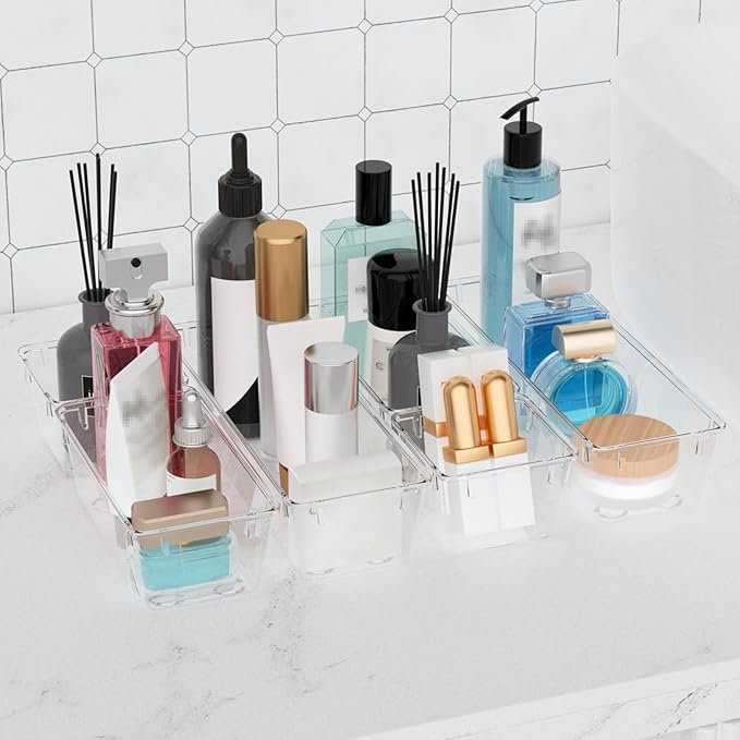 WOWBOX 9 Pack Clear Drawer Organizer Set, Acrylic Drawer Storage Trays