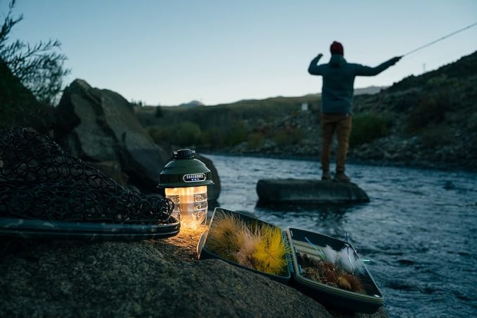 Barebones Beacon Hanging Light ??Olive Drab, Rechargeable LED Camping Lantern with Adjustable Brightness ??Weatherproof Vintage-Style Hanging Lantern for Outdoor Adventures and Year-Round Use