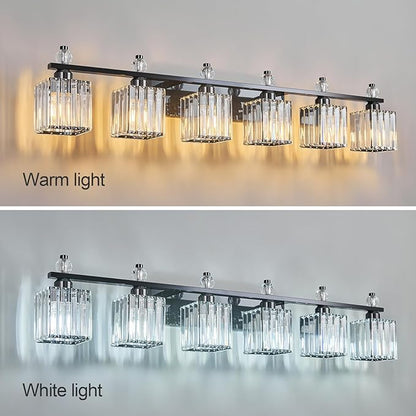 FDPBY Vanity Lights 6-Light Modern Crystal Vanity Light Plating Black Bathroom