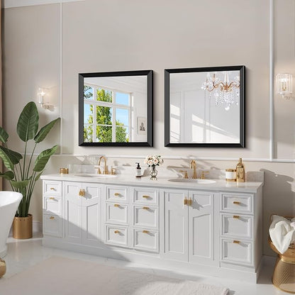 Black Bathroom Mirror 30 x 30 Inch Rectangle Wave Beveled