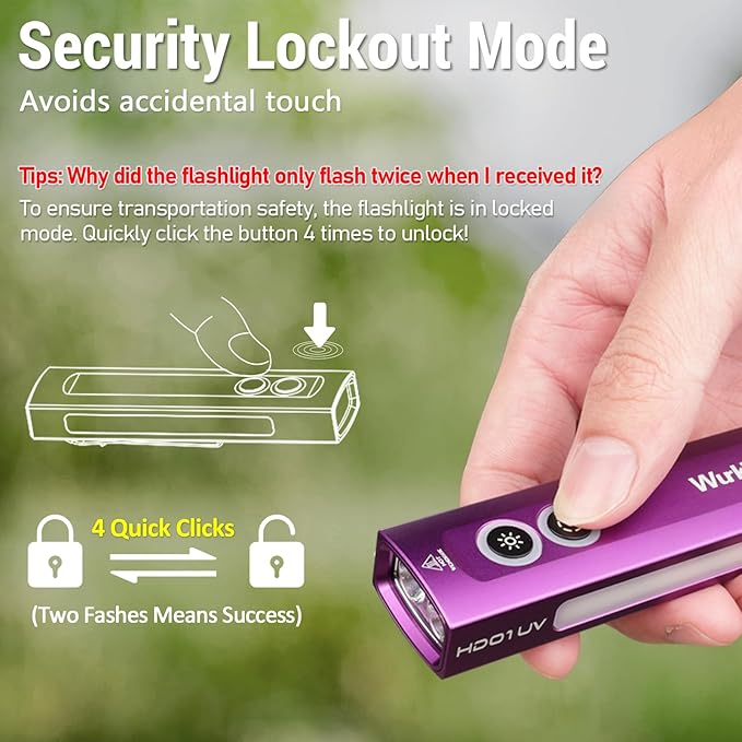 Wurkkos HD01 UV Flashlight, Rechargeable EDC Flashlight, Led Flashlight with 365nm UV Light, 1200 Lumens Flat Flashlight with RGB, Pocket Light for Emergency, Pet Urine Detection(Purple)