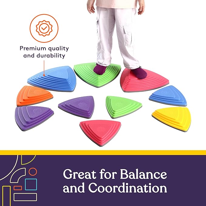 Special Supplies 10 Stepping Stones for Kids Indoor and Outdoor Balance Blocks Promote Coordination, Balance Strength Child Safe Rubber, Non-Slip Edging