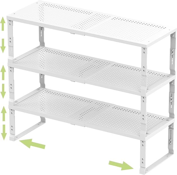 Adjustable Expanable Stackable Spice Rack Shelf Pantry Storage Organizer for Kitchen Cabinet,Countertop,Bathroom and More.Space is no Longer Limited(3Packs/White/Medium)