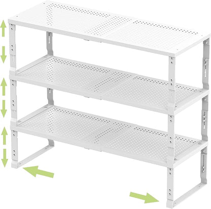 Adjustable Expanable Stackable Spice Rack Shelf Pantry Storage Organizer for Kitchen Cabinet,Countertop,Bathroom and More.Space is no Longer Limited(3Packs/White/Medium)