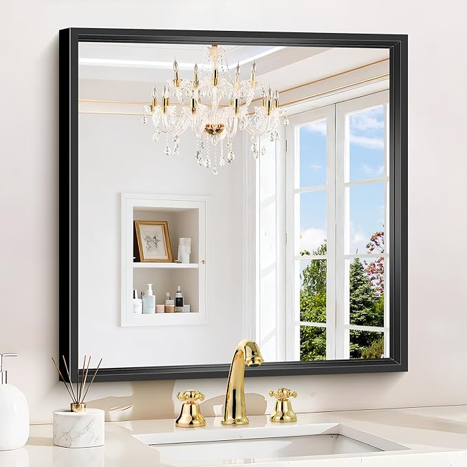 24x24 Square Black Mirror, Bathroom Mirrors