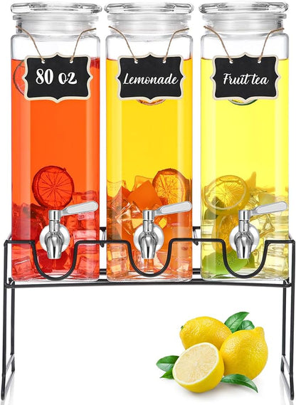 3 Pack 80 oz Tall Glass Drink Dispenser