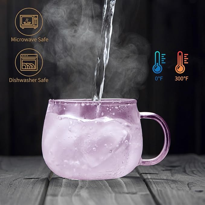 DOPUDO 11oz Pink Glass Tea Cup