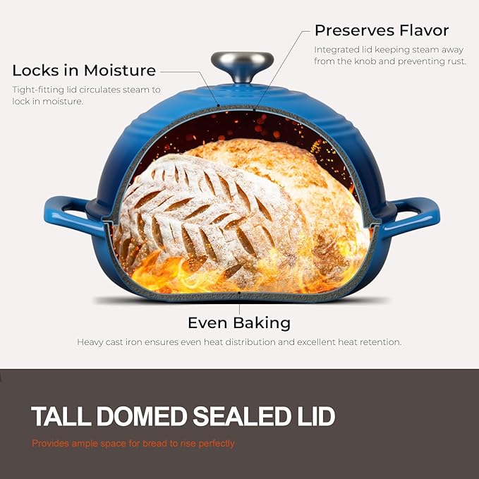Overmont Enameled Cast Iron Bread Oven - 6QT Bread Dutch Oven