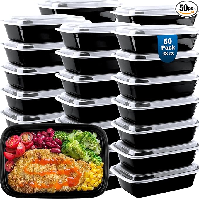 50 Pack Meal Prep Containers 38 oz, Leakproof To Go Food Containers, Disposable & Reusable Food Prep Containers for Takeout, Food Storage Containers BPA-Free, Microwave/Dishwasher/Freezer Safe