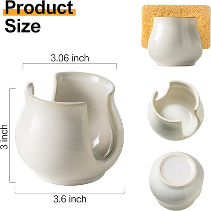 Zoeeker Sponge Holder for Kitchen Sink Counter, Ceramic Dish Sponge Caddy White