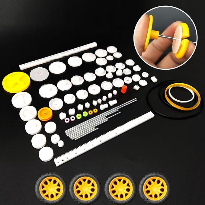 EUDAX 6 Set Rectangular Mini Electric 1.5-3V 24000RPM DC Motor with 84 Pcs Plastic Gears,Electronic Wire, 2 x AA Battery Holder,Boat Rocker Switch,Shaft Propeller for DIY Science Projects