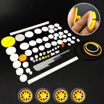 EUDAX 6 Set Rectangular Mini Electric 1.5-3V 24000RPM DC Motor with 84 Pcs Plastic Gears,Electronic Wire, 2 x AA Battery Holder,Boat Rocker Switch,Shaft Propeller for DIY Science Projects