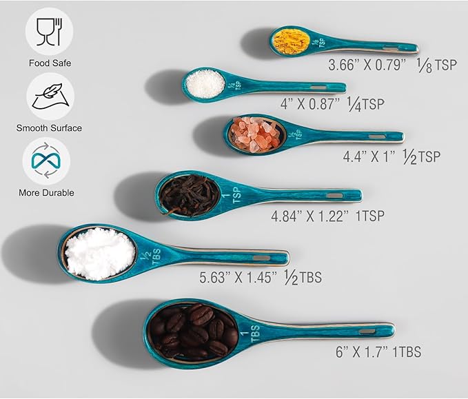 6pcs Measuring Spoons Set, Unique Pakkawood Measuring Spoons Includes 1/8 tsp