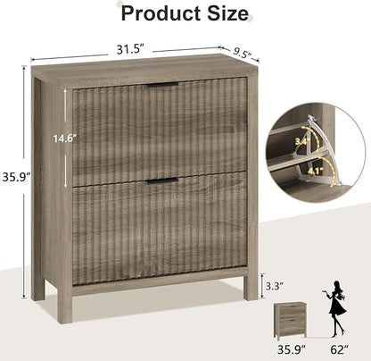 Shoe Cabinet Storage for Entryway, Fluted Shoe Cabinet
