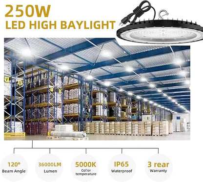 2Pack UFO LED High Bay Light 250w, 5 ft cable