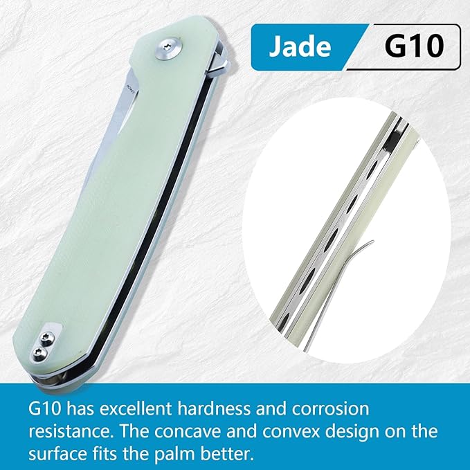 KANSEPT Qilin Pocket Knife, 3.24'' Stonewashed 154CM Sharp Blade, Jade G10 Handle for Edc, Flipper and Liner Lock with Double-Sided Clip, Men Camping Survival Folding Knives K1047A5