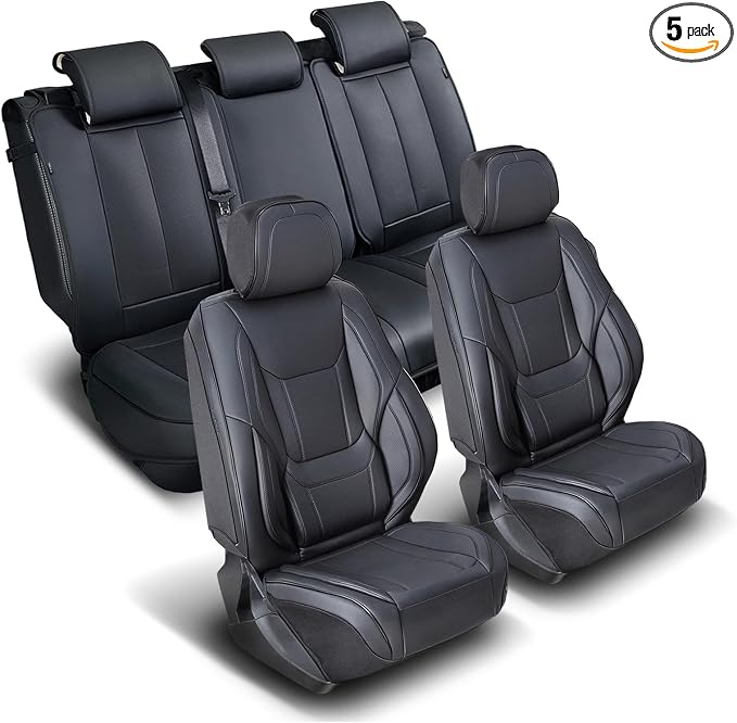 Coverland Custom Fit Car Seat Covers for SUV Compatible with [2022-2026 Hyundai Tucson] Premium Car Seat Cover Water Resistant Leather Non-Slip Interior Protector [Full Set Black - Size Chart X58]