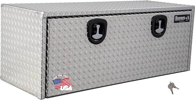 Buyers Products 1705110 Diamond Tread Aluminum Underbody Truck Tool Box, 18 x 18 x 48, Made in USA, .100 in. Thick, Corrosion Resistant, Locking Compression Latch, Secure Storage for Work Trucks