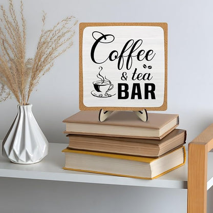 Rustic Coffee & Tea Bar Decor Sign, Funny Wooden Plaque