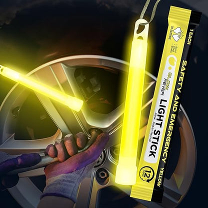 Glow Fever Emergency Safety Military Grade Glow Sticks, 10PCS, 6" Ultra Bright Light Sticks with 12 Hours Duration. Great for Hiking, Party, Camping, Blackouts, Hurricane and Survival Kits (Yellow)