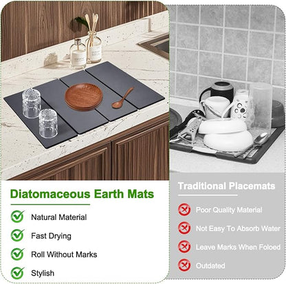 Large Dish Drying Mat for Kitchen Counter, Heat-resistant Mat, Diatomaceous
