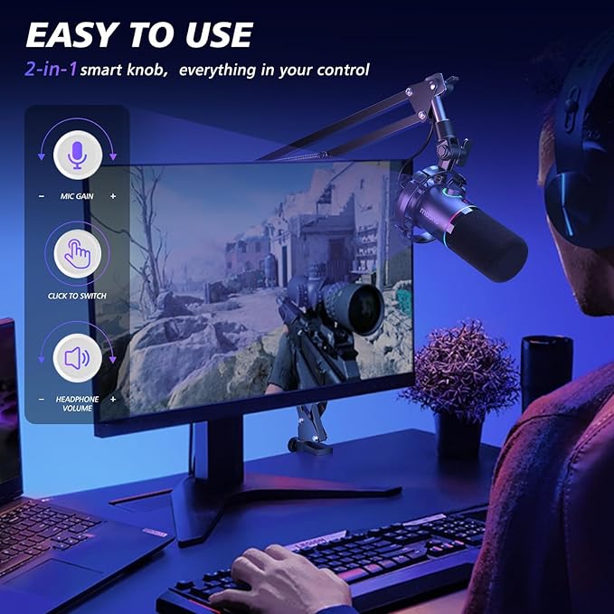 MAONO XLR/USB Dynamic Microphone Kit, RGB Podcast Mic