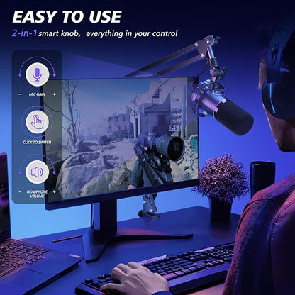 MAONO XLR/USB Dynamic Microphone Kit, RGB Podcast Mic