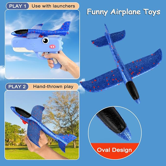 2 Pack Airplane Launchers Toy for Kids Toy Plane Outdoor Toys for Boys Flying Toys Birthday Gifts for Boys Girls 4 5 6 7 8 9 10 11 12 Year Old