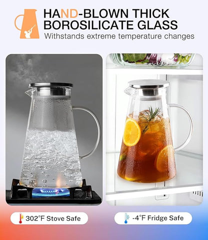 LUNA&MANTHA Glass Pitcher, 2 Liter 68oz Water Pitcher