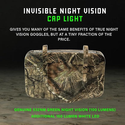 Night Vision Cap Light ?“Compact, Clip-On Hat Flashlight Powered by AAA | Dual LED Modes for Camping & Hunting | Lightweight Hat Flashlight for Billed Hats Suitable for Outdoor use Camo