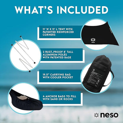 Neso Gigante - Portable Beach Tent - Ideal to Enjoy with Family and Friends - UPF 50+, Water-Resistant, and Lightweight - Black, 11' x 11'