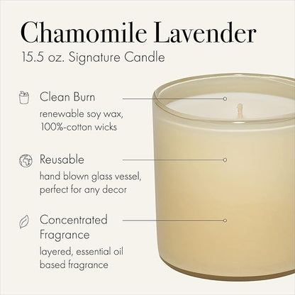 LAFCO New York Signature Candle, Chamomile Lavender - 15.5 oz, 2 Pack - 90-Hour Burn Time - Reusable, Hand Blown Glass Vessel - Made in The USA