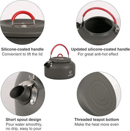REDCAMP 0.8L Mini Outdoor Camping Kettle, Aluminum Water Pot with Carrying Bag, Compact Lightweight Tea Kettle
