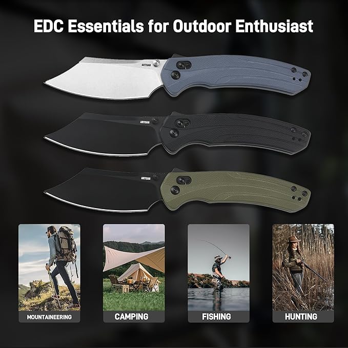 ARTISANCUTLERY Simoon Folding Knife, 3.47" AR-RPM9 Steel Blade G10 Handle Pocket Knife with Recoil Lock V2, EDC Knives for Men Women Camping Hiking(ATZ-1882 Black)