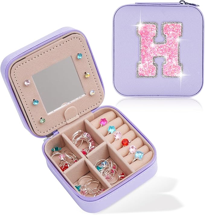 Monogrammed Gifts for Women - Jewelry Case for Women Trendy Jewelry Box Fashion Cute Jewelry Organizers and Storage Aesthetic,Travel Essentials Birthday Gifts for Girls Women | Lavender,H