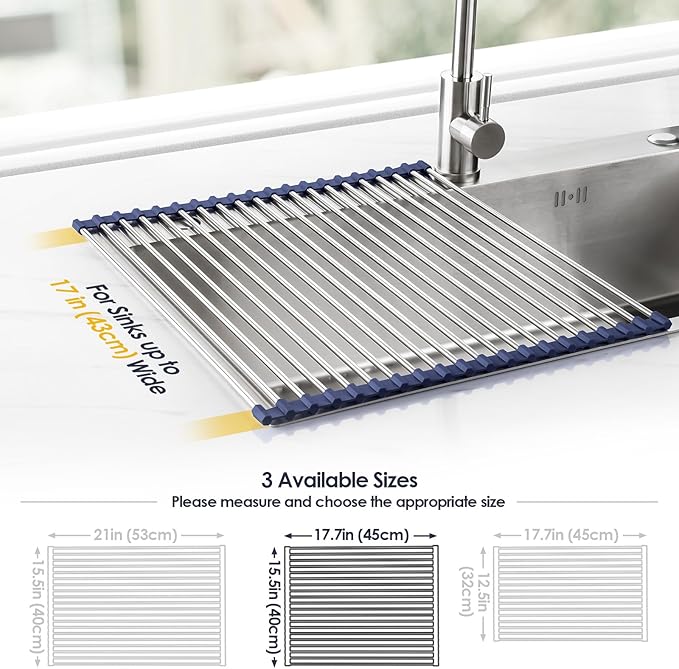 Tomorotec 17.7" x 15.5" Roll Up Dish Drying Rack Over Sink Drying Rack Sink
