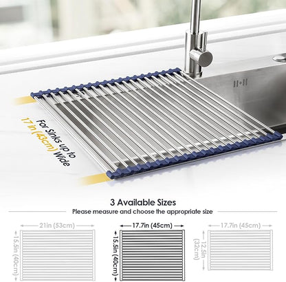 Tomorotec 17.7" x 15.5" Roll Up Dish Drying Rack Over Sink Drying Rack Sink